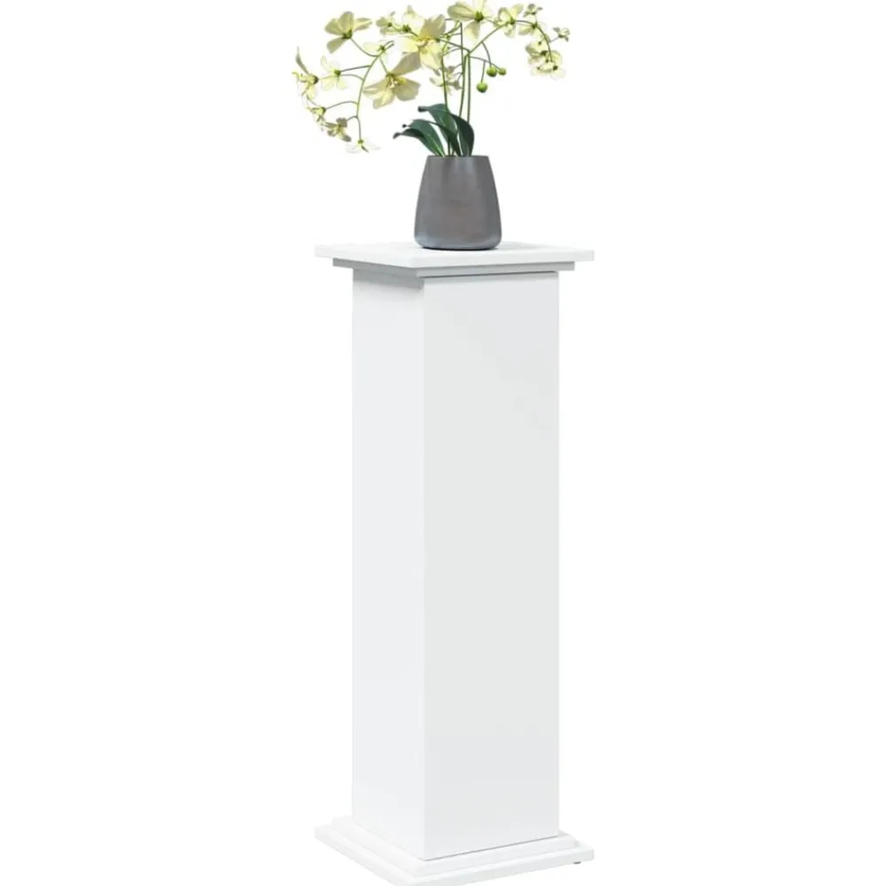 vidaXL Pedestal expositor con almacenaje madera 31x30x90 cm Blanco Outlet