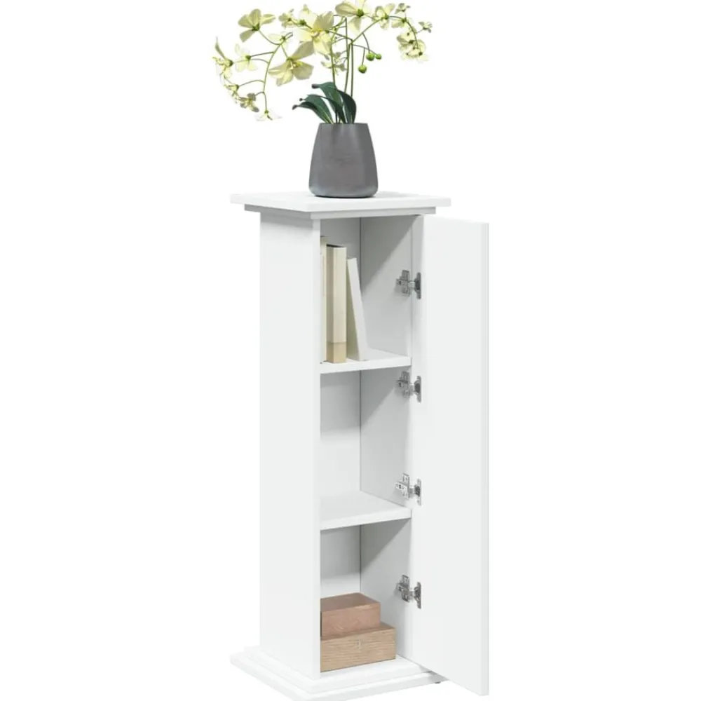 vidaXL Pedestal expositor con almacenaje madera 31x30x90 cm Blanco Outlet