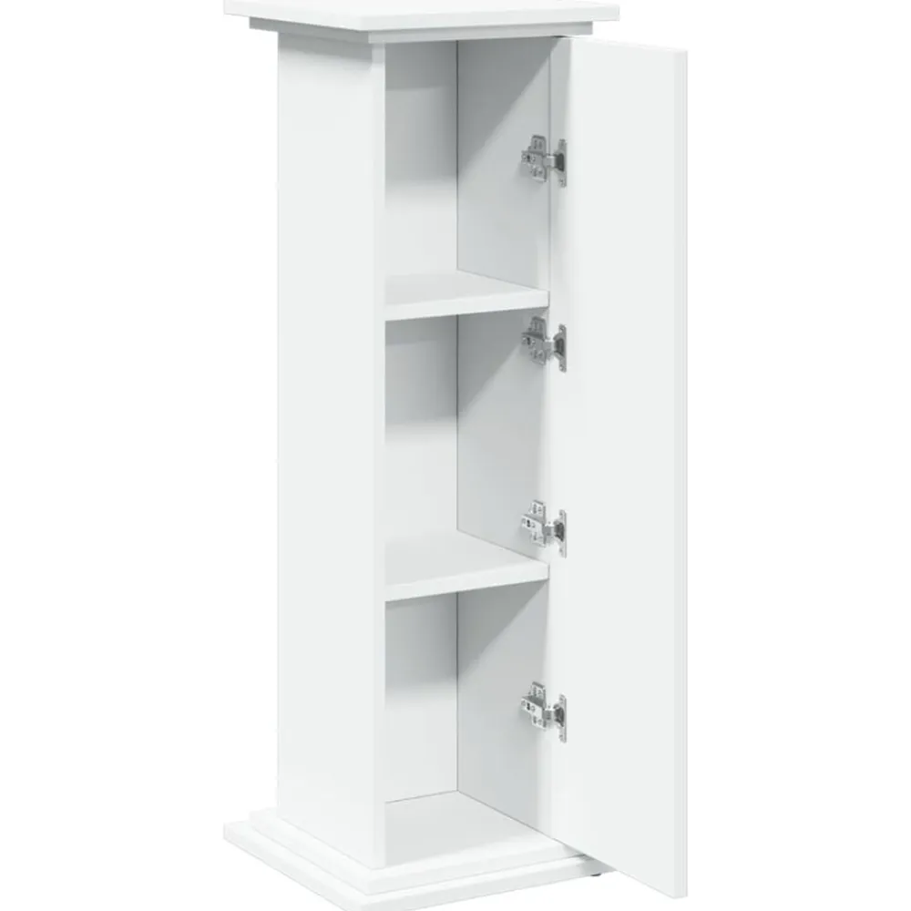 vidaXL Pedestal expositor con almacenaje madera 31x30x90 cm Blanco Outlet