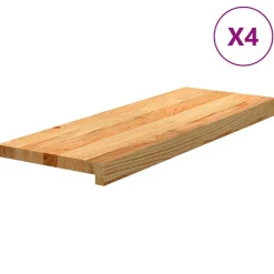 vidaXL Productos Del Hogar-Peldaños de escalera 4 uds madera maciza roble marrón claro