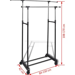 vidaXL Productos Del Hogar-Perchero ajustable para ropa 4 ruedas 2 barras