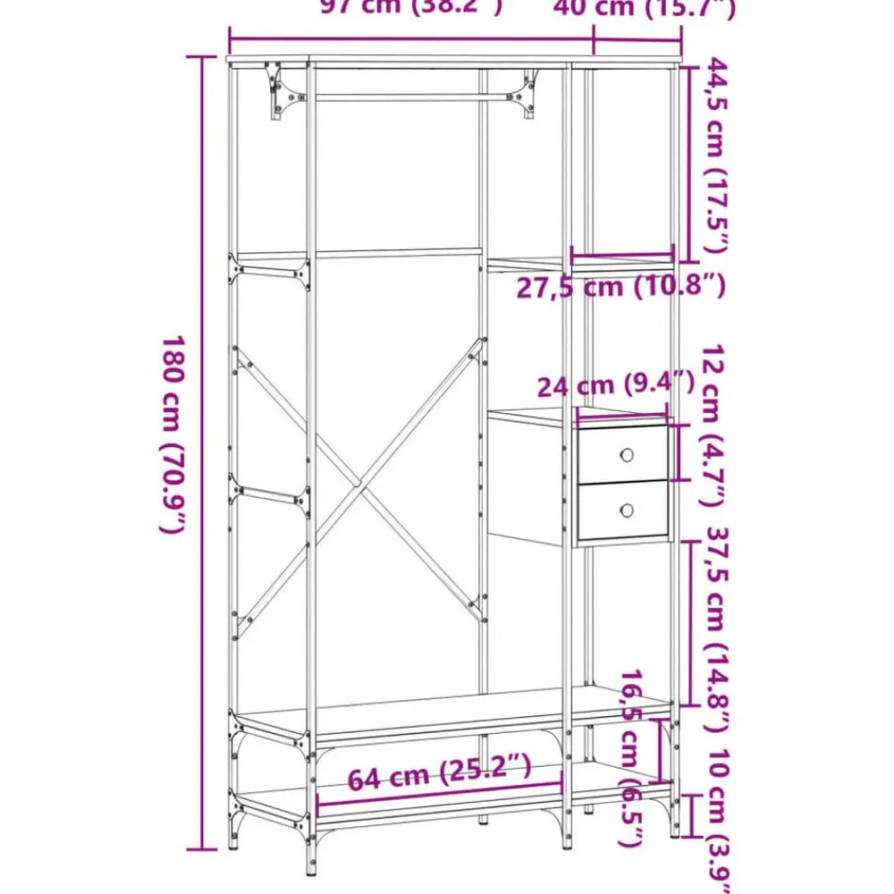 vidaXL Perchero con estantes madera de ingeniería marrón roble Marrón roble