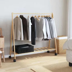 vidaXL Productos Del Hogar-Perchero con estantes y ruedas 106x34x106,5 cm bambú