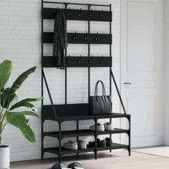vidaXL Perchero con zapatero 100x40x184 cm Negro Discount