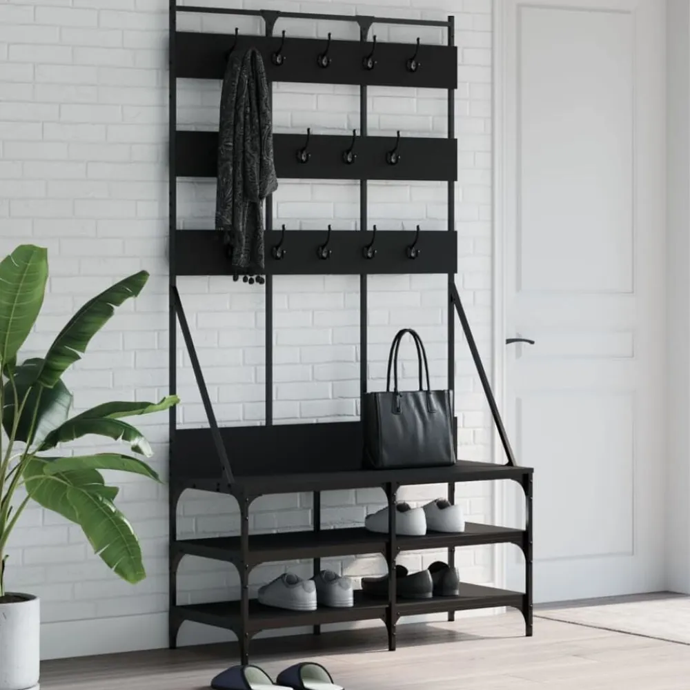 vidaXL Perchero con zapatero 100x40x184 cm Negro Discount