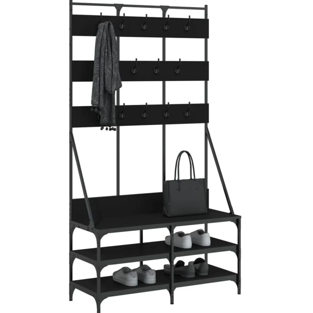 vidaXL Perchero con zapatero 100x40x184 cm Negro Discount