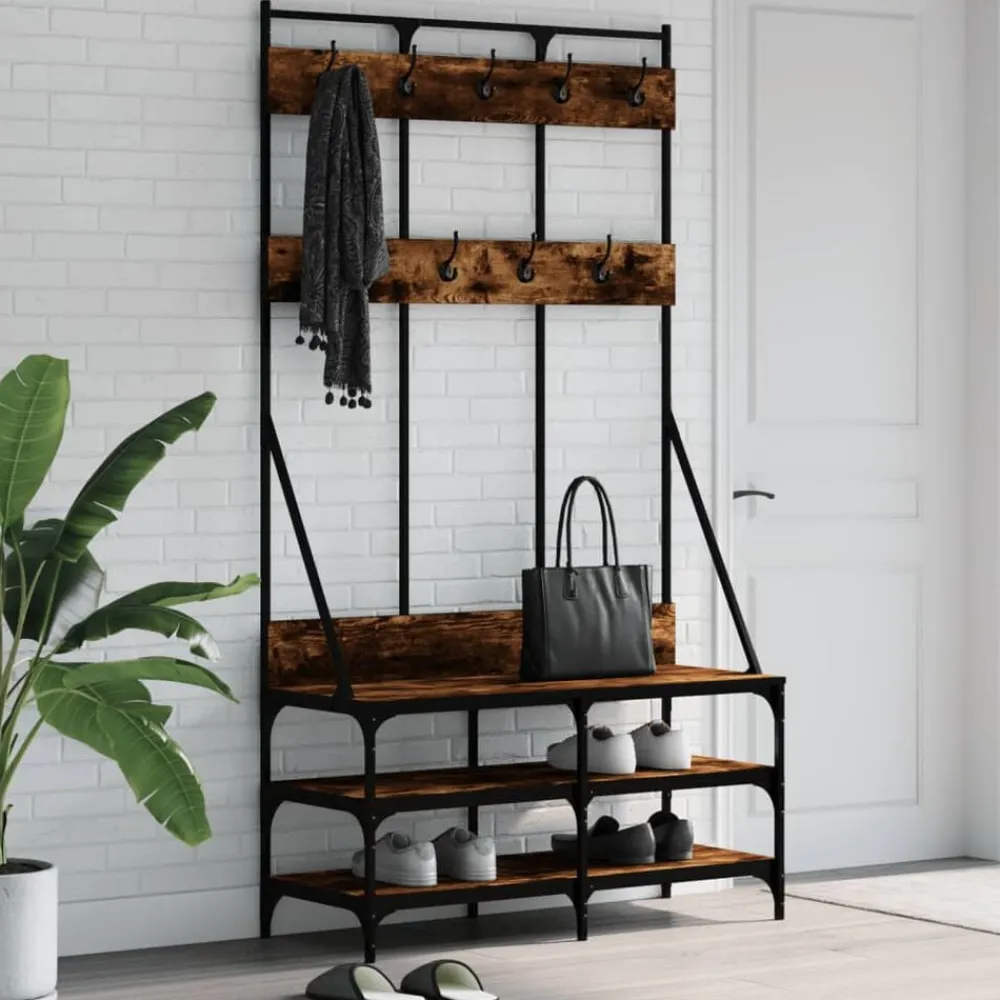 vidaXL Perchero con zapatero 100x40x184 cm Roble ahumado Sale