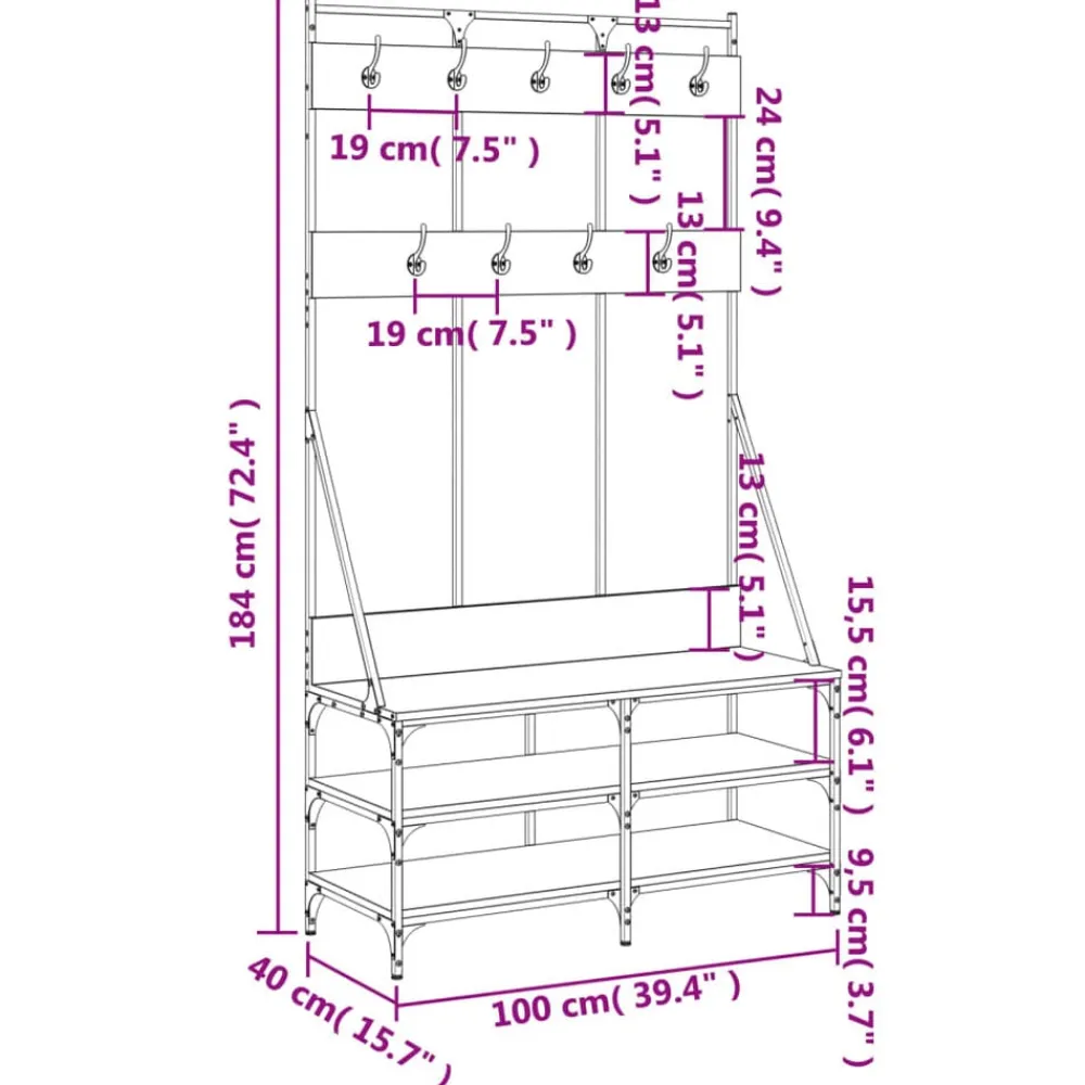 vidaXL Perchero con zapatero 100x40x184 cm Roble ahumado Sale