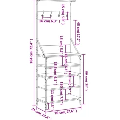 vidaXL Productos Del Hogar-Perchero con zapatero 70x34x184 cm