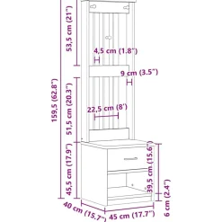 vidaXL Perchero de entrada SANDNES madera pino 45x40x159,5 cm Blanco