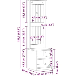 vidaXL Perchero de entrada SANDNES madera pino 45x40x159,5 cm Blanco Discount