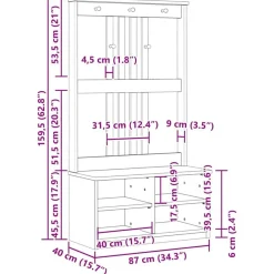 vidaXL Perchero de entrada SANDNES madera pino 87x40x159,5 cm Blanco Hot
