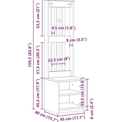vidaXL Perchero de entrada SANDNES 45x40x159,5cm madera maciza de pino Acabado de acacia Hot