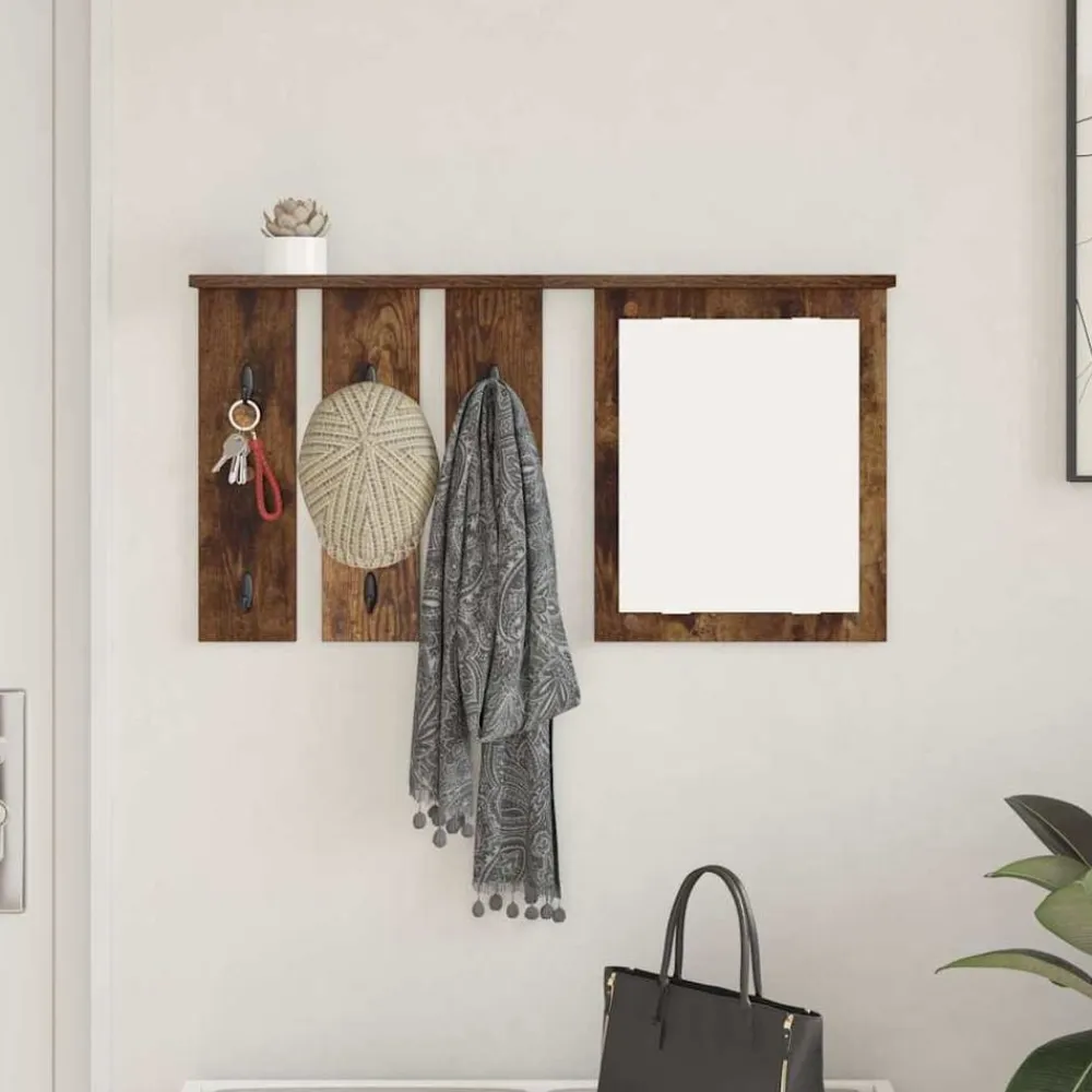 vidaXL Perchero de pared con estante 85 x 10 x 45 cm Roble ahumado Hot