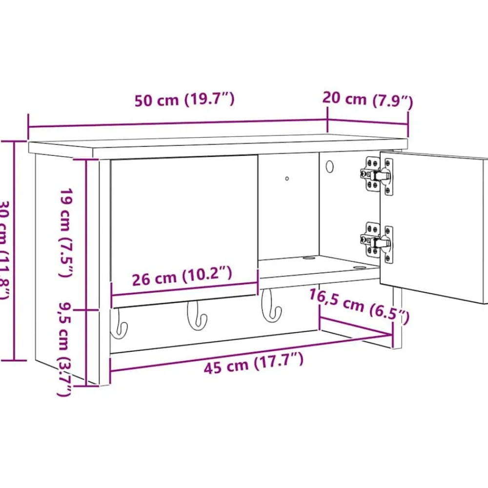 vidaXL Perchero de pared 50 x 20 x 30 cm Madera de ingeniería White Best