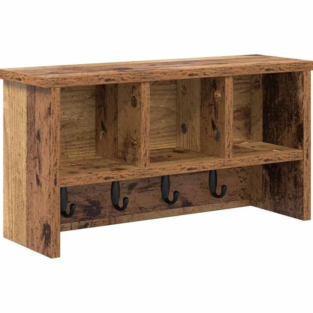 vidaXL Perchero de pared con estante Madera vieja 50 x 16 x 26 cm Madera envejecida Sale