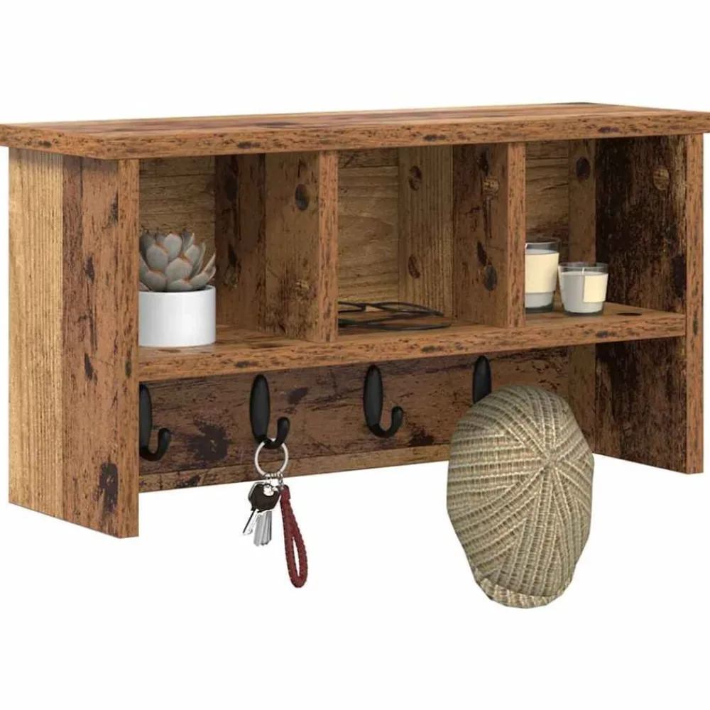vidaXL Perchero de pared con estante Madera vieja 50 x 16 x 26 cm Madera envejecida Sale
