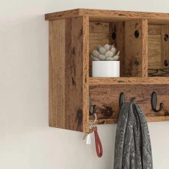 vidaXL Perchero de pared con estante Madera vieja 50 x 16 x 26 cm Madera envejecida Sale