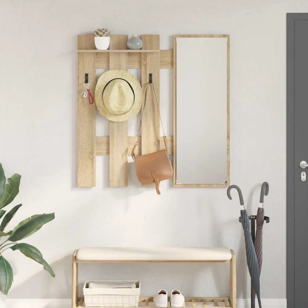 vidaXL Perchero de pared con espejo 100 x 10 x 100 cm Roble Sonoma Discount