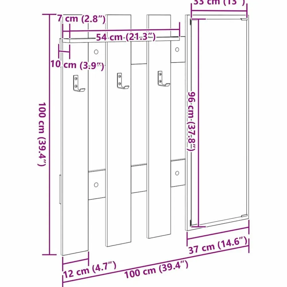 vidaXL Perchero de pared con espejo 100 x 10 x 100 cm Roble Sonoma Discount