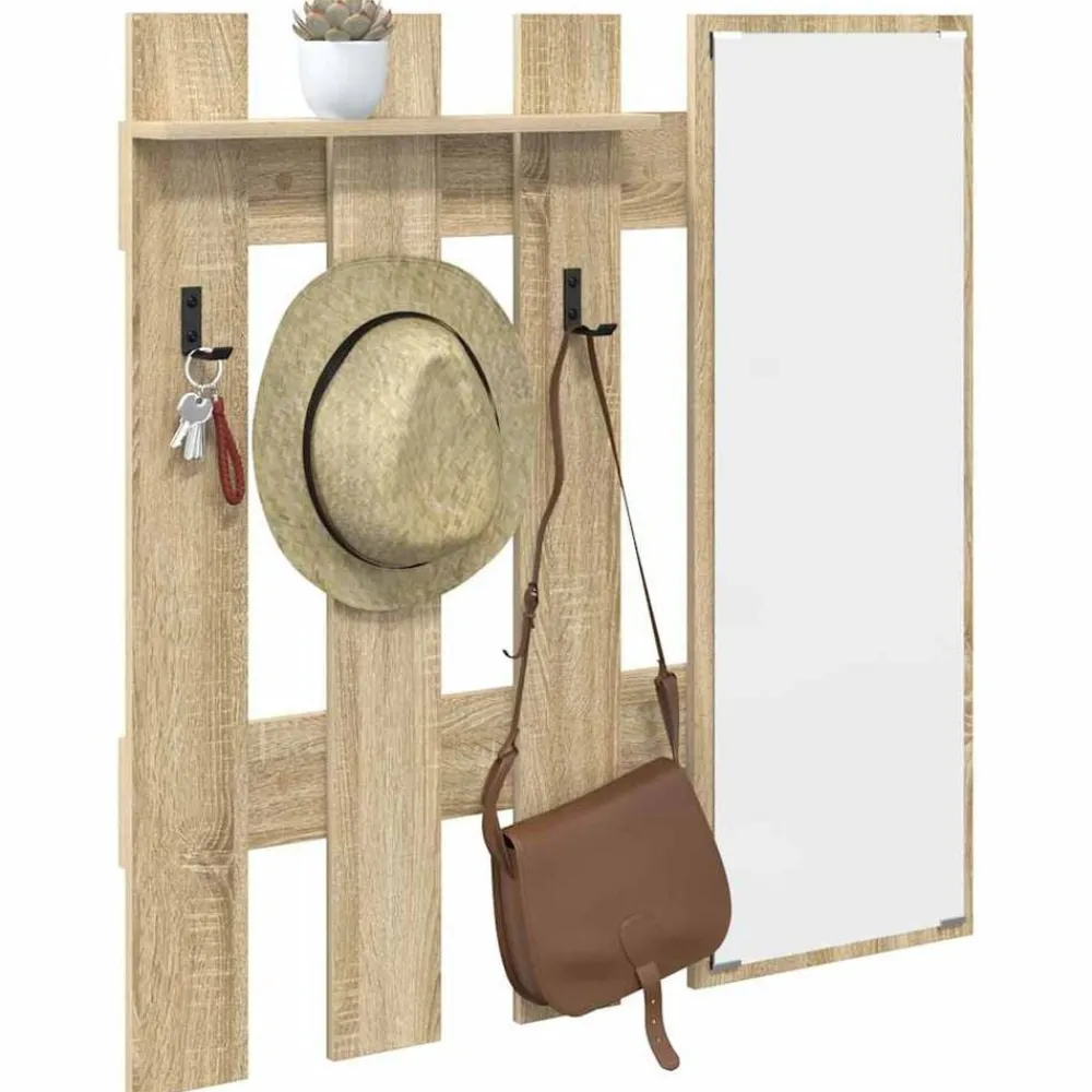 vidaXL Perchero de pared con espejo 100 x 10 x 100 cm Roble Sonoma Discount