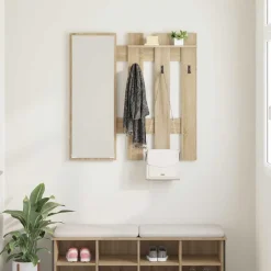 vidaXL Perchero de pared con espejo 100 x 10 x 100 cm Roble Sonoma Discount