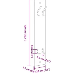 vidaXL Perchero de pared 20 x 1,5 x 100 cm Madera de ingeniería White Discount
