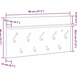 vidaXL Estanterías-Perchero de pared con estante 80 x 40 x 12 cm