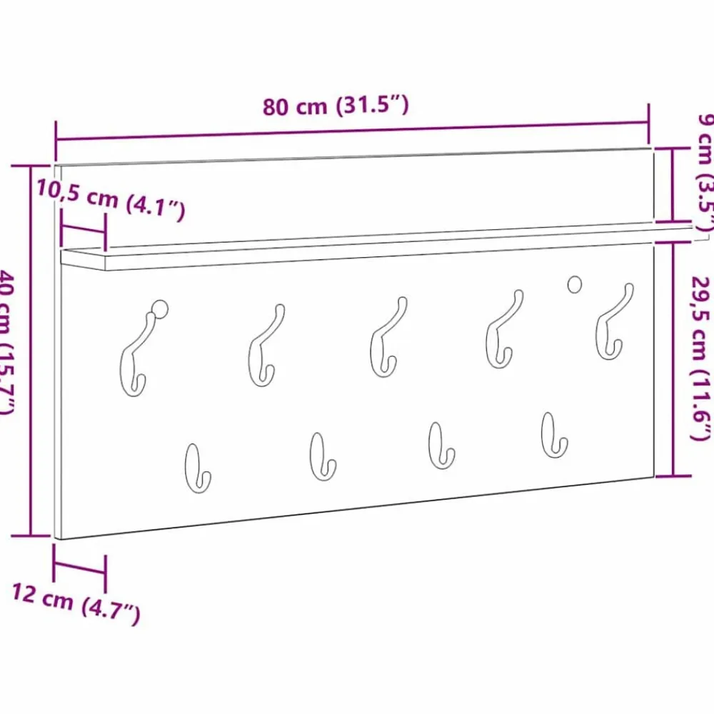 vidaXL Estanterías-Perchero de pared con estante 80 x 40 x 12 cm