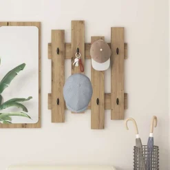 vidaXL Estanterías-Perchero de pared Roble artesanal 60 x 3 x 82 cm