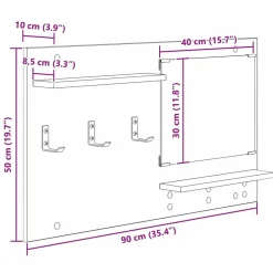vidaXL Estanterías-Perchero de pared con estante Gris Concreto 90 x 10 x 50 cm