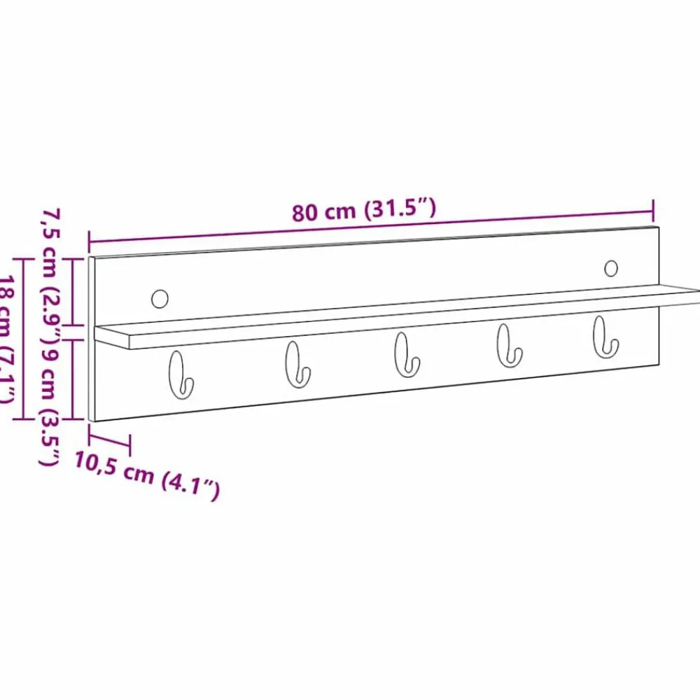 vidaXL Estanterías-Perchero de pared 80 x 10,5 x 18 cm