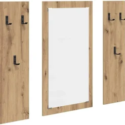 vidaXL Perchero de pared con espejo Roble artesanal 96 x 1,5 x 90 cm Roble artisan Clearance