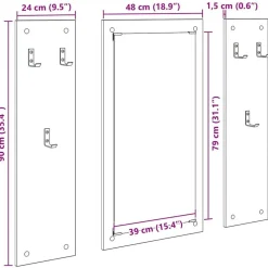 vidaXL Perchero de pared con espejo Roble artesanal 96 x 1,5 x 90 cm Roble artisan Clearance