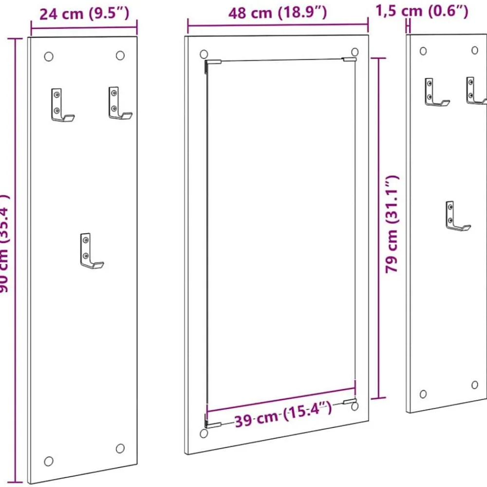 vidaXL Perchero de pared con espejo Roble artesanal 96 x 1,5 x 90 cm Roble artisan Clearance