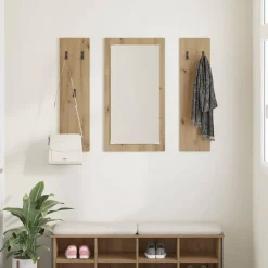 vidaXL Perchero de pared con espejo Roble artesanal 96 x 1,5 x 90 cm Roble artisan Clearance