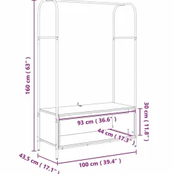 vidaXL Perchero para ropa Roble Marrón 100 x 44 x 160 cm Madera envejecida Clearance