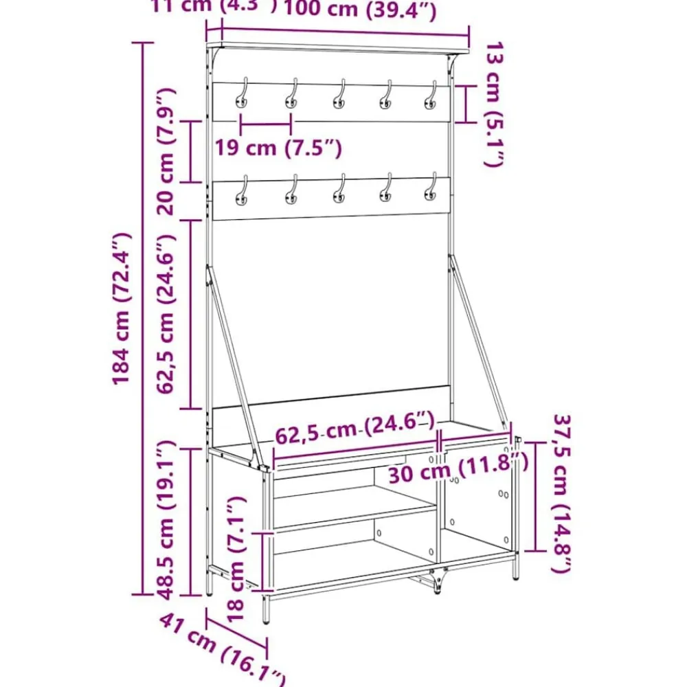 vidaXL Productos Del Hogar-Perchero para ropa con estante 100 x 41 x 184 cm