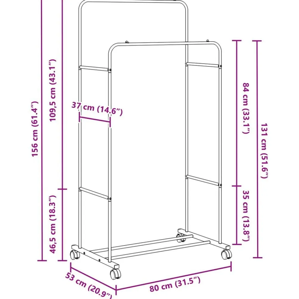 vidaXL Productos Del Hogar-Perchero para ropa Liso 80 x 53 x 156 cm