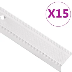 vidaXL Perfiles de peldaños forma de L 15 uds aluminio plata 90 cm Plateado