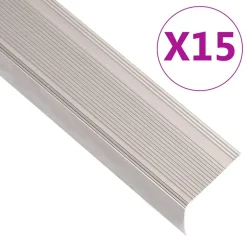 vidaXL Materiales De Construcción-Perfiles de peldaños forma de L 15 uds aluminio champán 90 cm