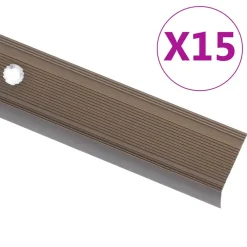vidaXL Materiales De Construcción-Perfiles de peldaños forma de L 15 uds aluminio marrón 134 cm