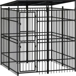 vidaXL Productos Para Mascotas-Perrera de exterior con techo de acero 3,69 m²