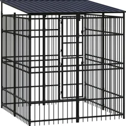 vidaXL Productos Para Mascotas-Perrera de exterior con techo de acero 3,69 m²