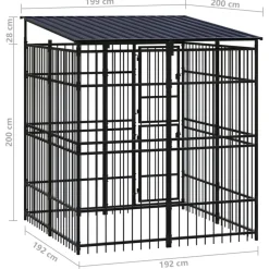 vidaXL Productos Para Mascotas-Perrera de exterior con techo de acero 3,69 m²