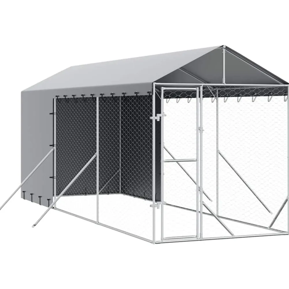 vidaXL Productos Para Mascotas-Perrera de exterior con toldo acero galvanizado plata 2x6x2,5 m