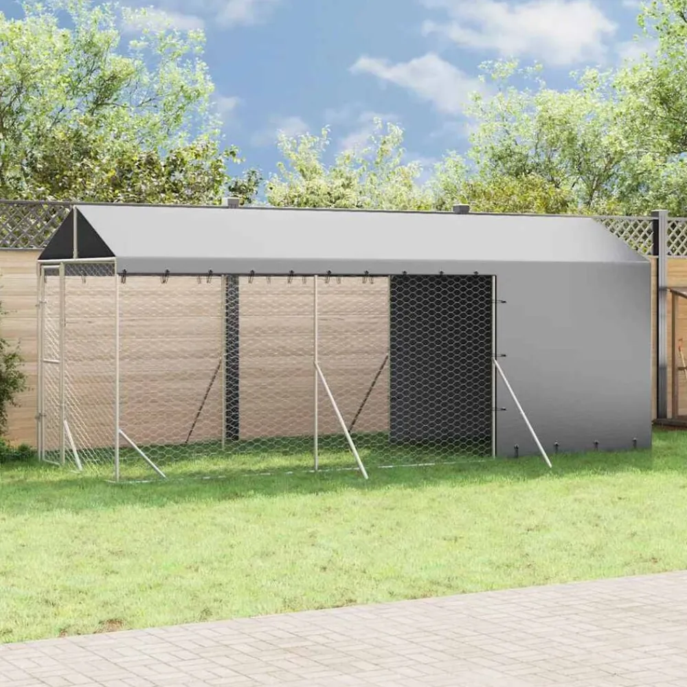 vidaXL Productos Para Mascotas-Perrera de exterior con toldo acero galvanizado plata 2x6x2,5 m
