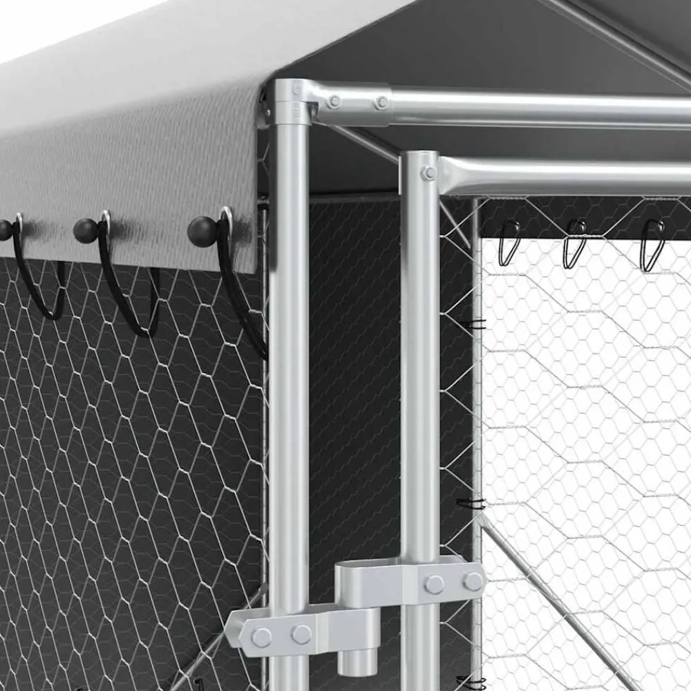 vidaXL Productos Para Mascotas-Perrera de exterior con toldo acero galvanizado plata 2x6x2,5 m