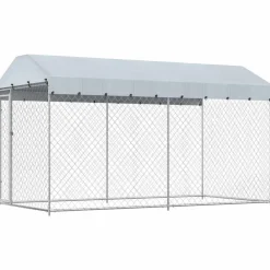 vidaXL Productos Para Mascotas-Perrera de exterior con toldo 382x192x225 cm