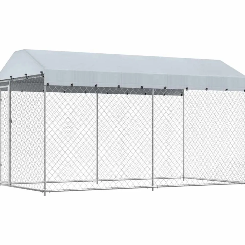 vidaXL Productos Para Mascotas-Perrera de exterior con toldo 382x192x225 cm